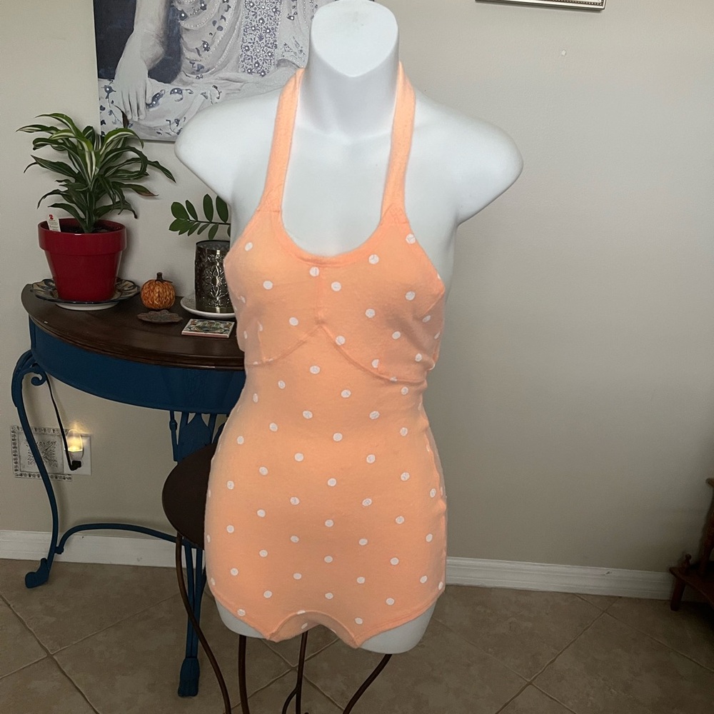Wildfox Peach Polka Dot Bodysuit Onesie - S
